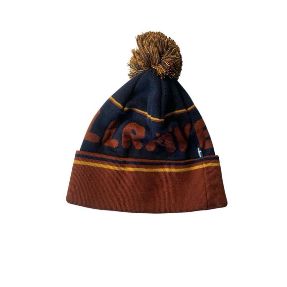 Fjällräven Pom Hat Autumn Leaf Dark Navy Beanie NWT Unisex Eco Knit Outdoor - Picture 4 of 5